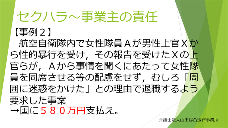 事業主の民事上の責任の具体例【事例2】航空自衛隊女性隊員